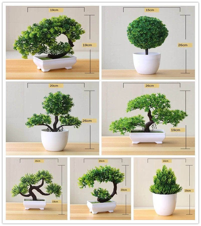 Plantas artificiais em vaso bonsai verde pequena árvore plantas flores falsas ornamentos em vaso para casa decoração do jardim festa decoração do hotel