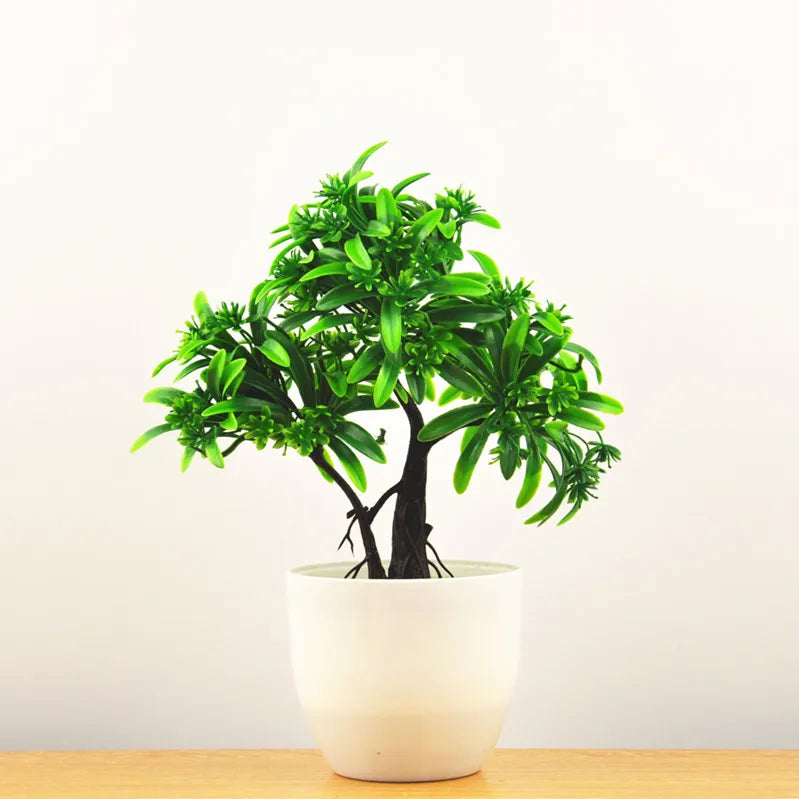 Plantas artificiais em vaso bonsai verde pequena árvore plantas flores falsas ornamentos em vaso para casa decoração do jardim festa decoração do hotel