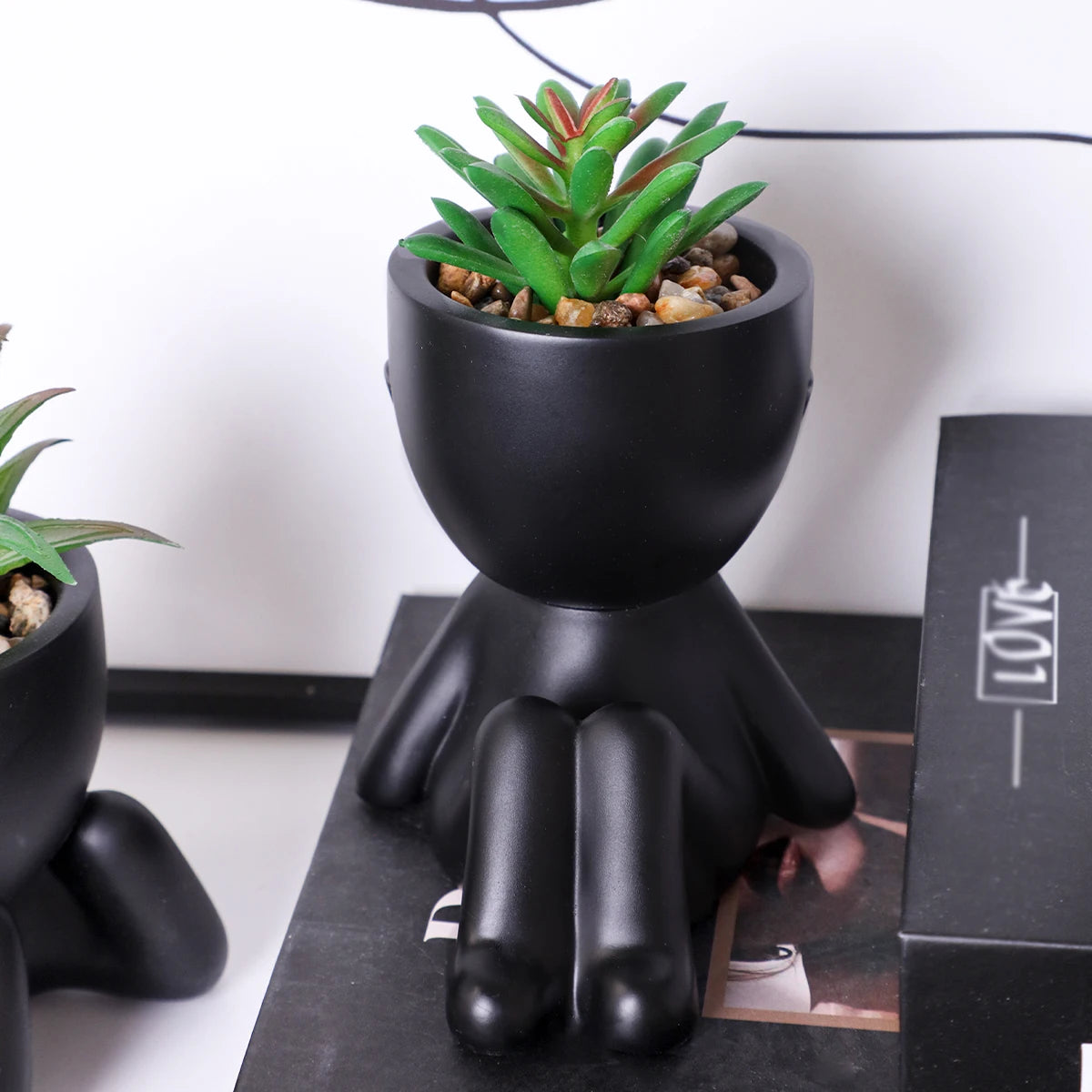 Xiya flor artificial aloe vaso de planta preto personagem em miniatura pote falso vaso planta atacado material pe decoração para casa