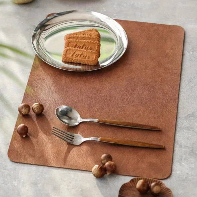 Inmos 4 peças de tapete de mesa de couro sintético estilo couro à prova d'água e resistente a óleo, placemat retangular de dupla face, design sem lavagem