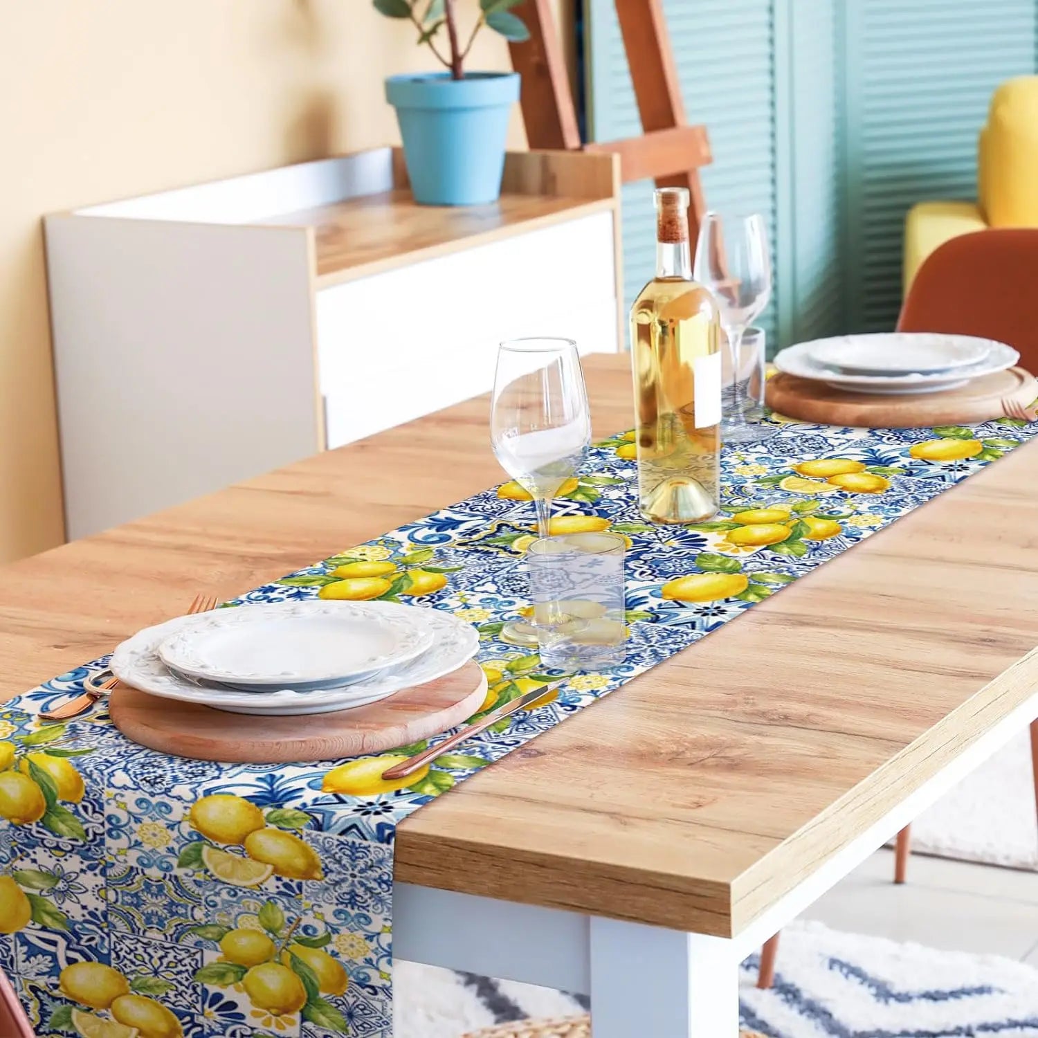 Verão limão telhas linho corredor de mesa festa de férias decoração reutilizável fazenda cozinha mesa de jantar corredor decorações de casamento