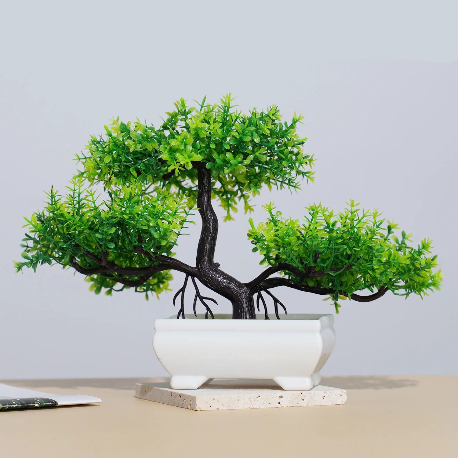 Plantas artificiais bonsai pequena árvore simulação pote plantas flores falsas mesa vaso ornamentos para hotel jardim decoração de casa