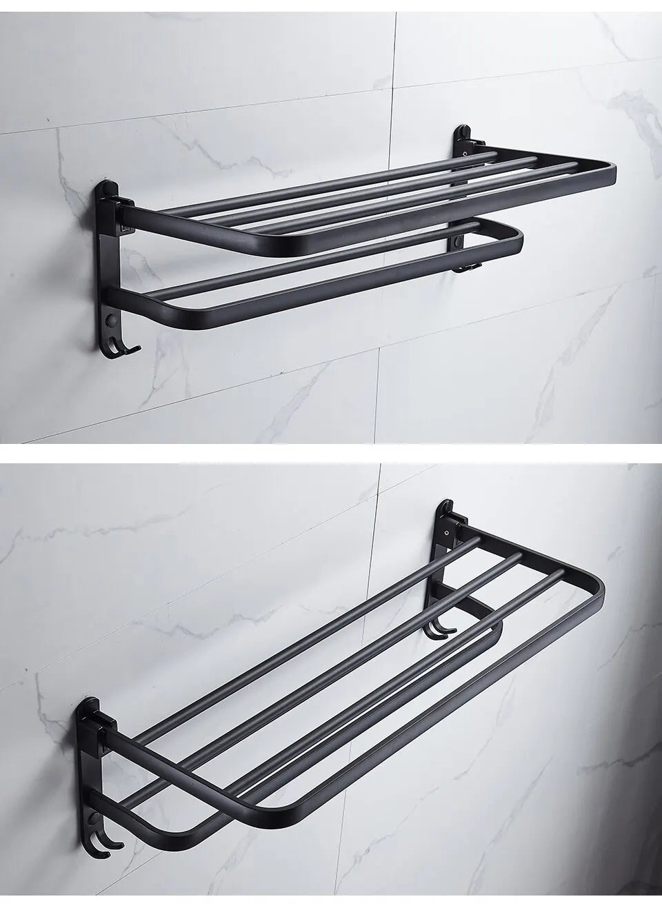 Preto fosco 50CM Folding Suporte Com Gancho Toalha Suporte Wall Mount AluminumTowel Rack