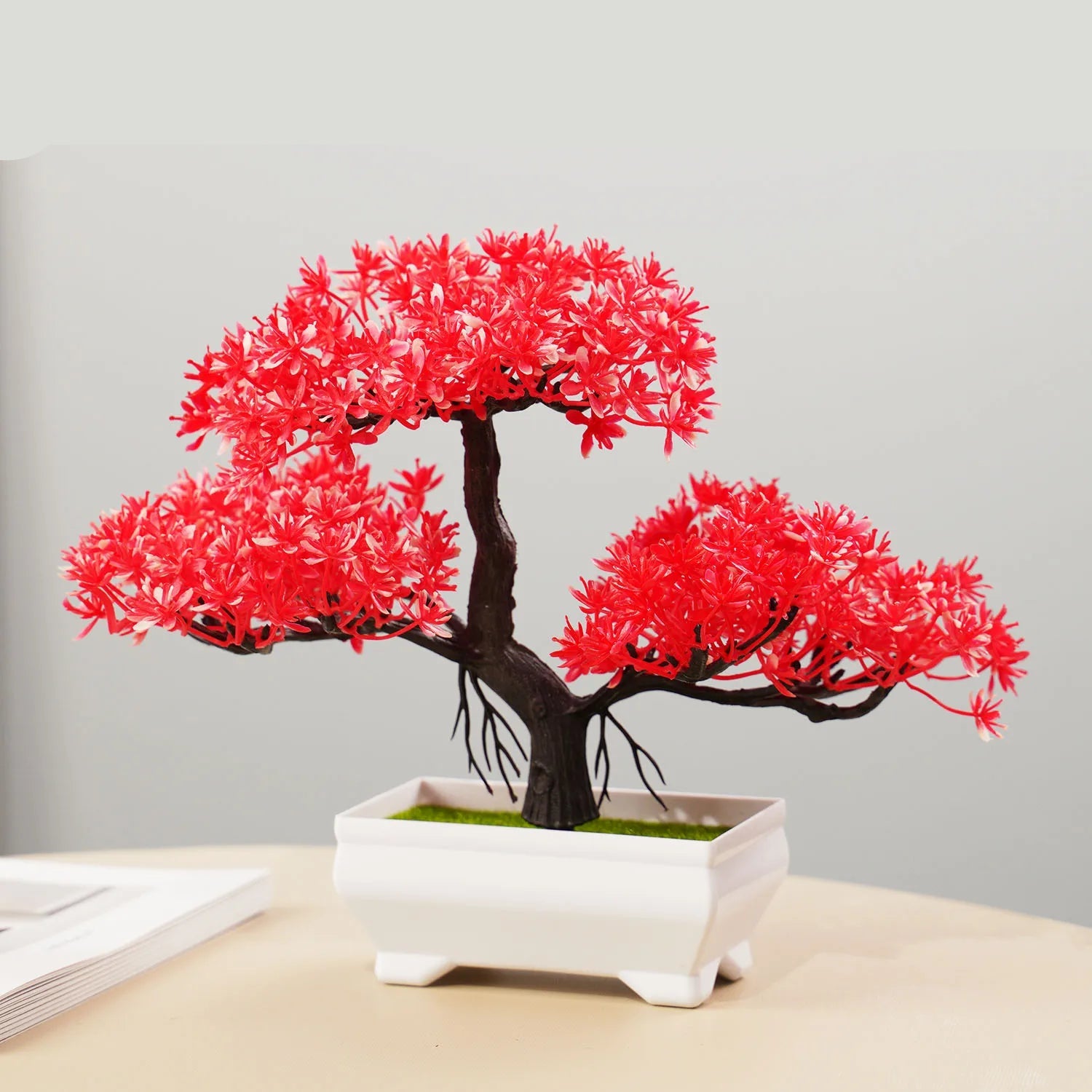 Plantas artificiais bonsai pequena árvore simulação pote plantas flores falsas mesa vaso ornamentos para hotel jardim decoração de casa