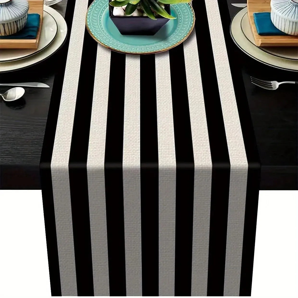 1pc listra geométrica corredor de mesa de linho, moderno simples preto e branco xadrez clássico vintage pano de mesa, decoração para casa
