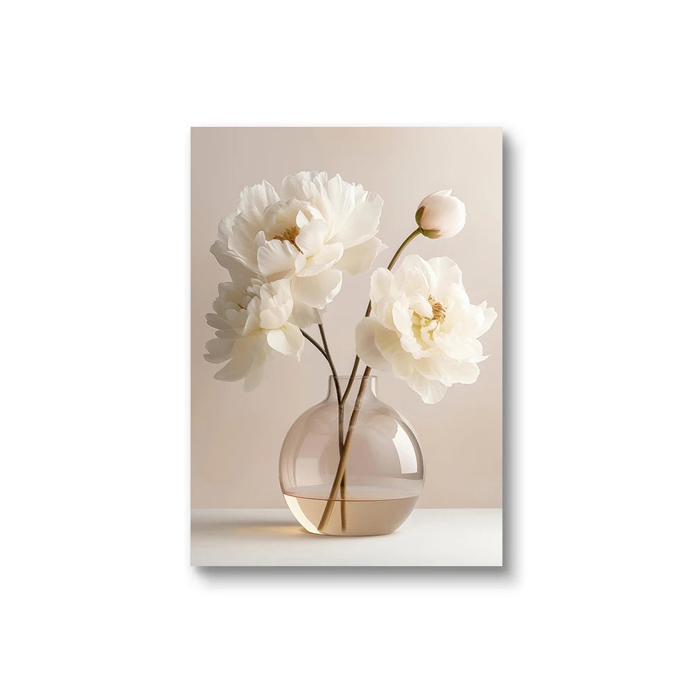 1pc/3 pçs sem moldura nórdico bege peônia flores pintura em tela moderna floral botânico cartazes estética arte da parede decoração para casa