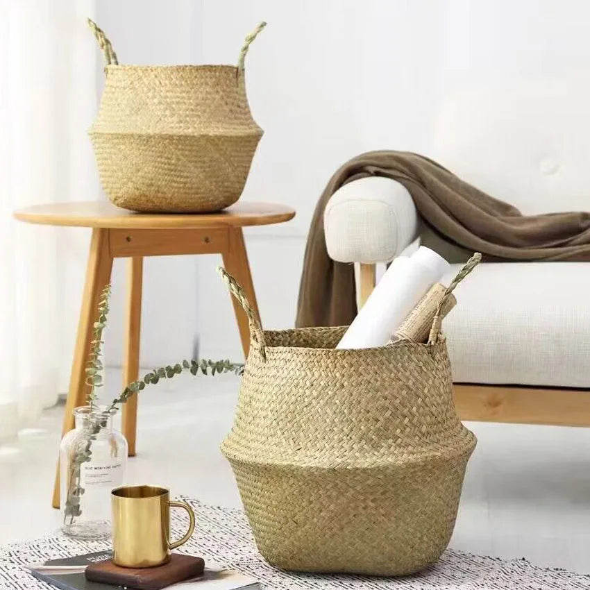 Vime Rattan Pendurado Flowerpot, Seagrass Cestas De Armazenamento, Folding Cestas De Lavanderia, Palha, Pastoral, Jardim, Planta, Decoração Home