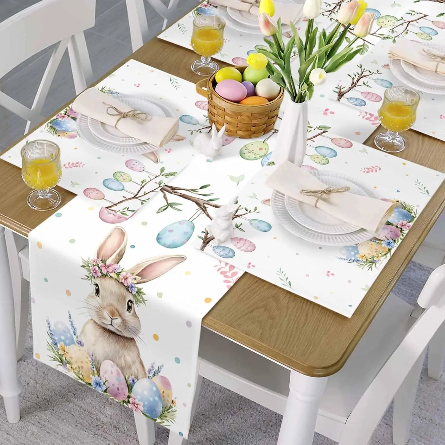 Coelhinho da páscoa ovos coloridos corredor de mesa de linho decoração de festa de férias fazenda cozinha corredor de mesa de jantar decorações de páscoa