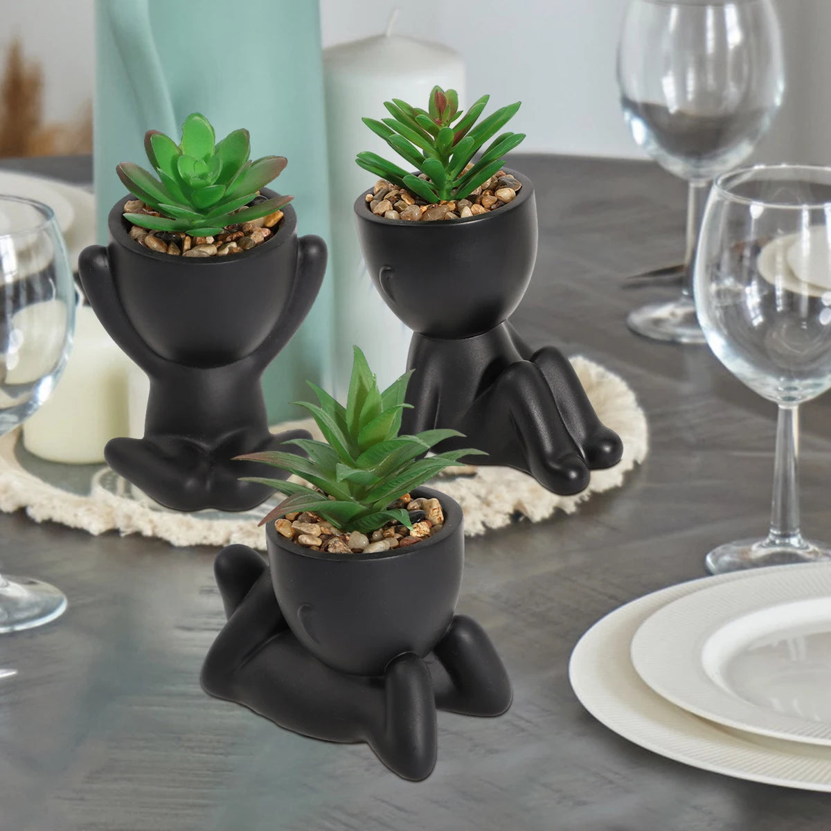 Xiya flor artificial aloe vaso de planta preto personagem em miniatura pote falso vaso planta atacado material pe decoração para casa