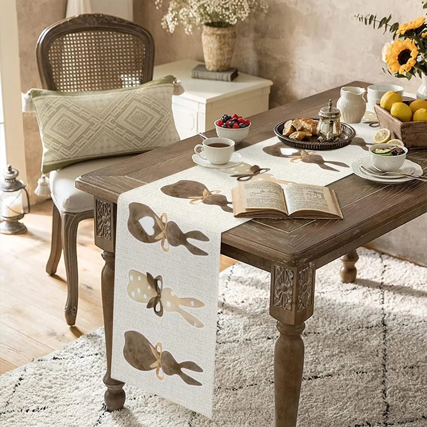 Coelho de páscoa amor coração linho corredor de mesa decoração de festa reutilizável fazenda cozinha mesa de jantar corredor decorações de páscoa