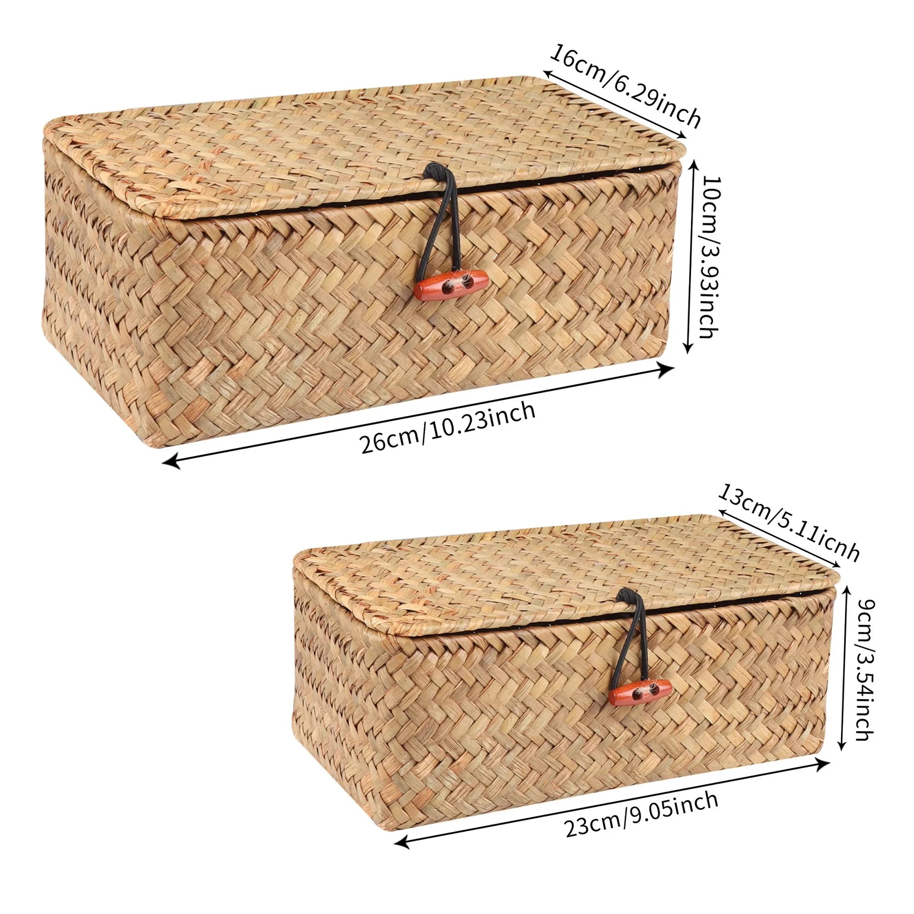 Cesta de prateleira de armazenamento com tampa retangular artesanal seagrass rattan tecido organizador de maquiagem recipiente multiuso caixa natural para