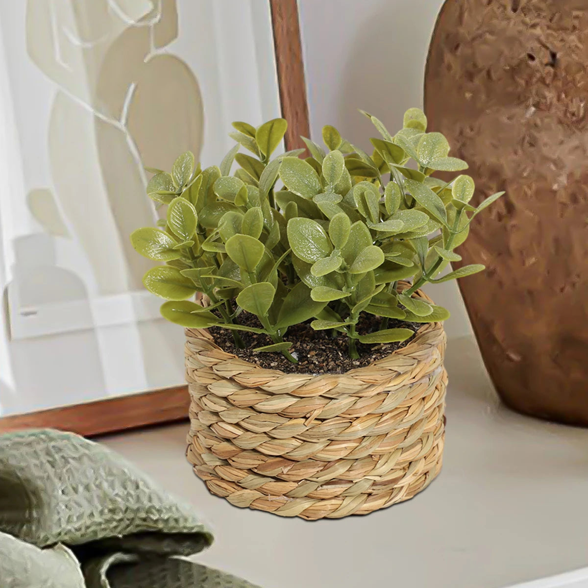 Xiya flor verde plantas artificiais eucalipto grama tecido pequenas vasos de plantas grama mound 11cm material pe decoração para casa