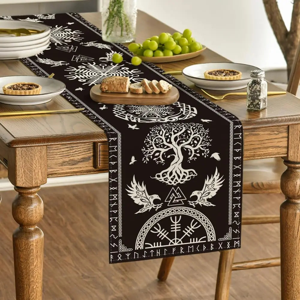 Preto viking corvo capacete de we linho pano de mesa sazonal fazenda cômoda cachecol decoração de mesa casa cozinha mesa de jantar decoração