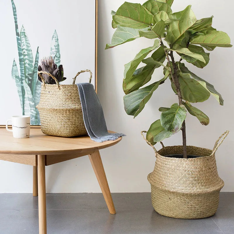 Vime Rattan Pendurado Flowerpot, Seagrass Cestas De Armazenamento, Folding Cestas De Lavanderia, Palha, Pastoral, Jardim, Planta, Decoração Home