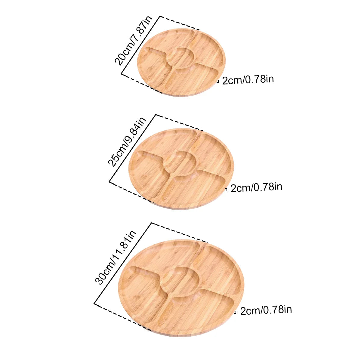 Bandeja de servir redonda de bambu Leeseph com 5 compartimentos, ideal para lanches, frutas, nozes, prato de madeira com divisórias para travessas de festa