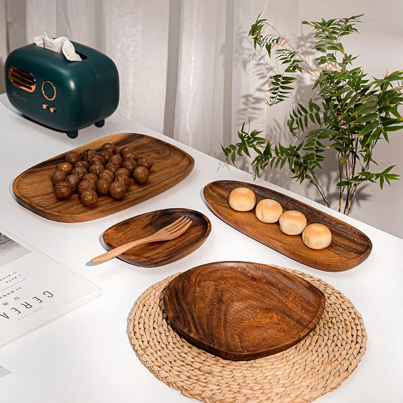 Pratos de jantar de madeira maciça oval irregular servindo bandeja pratos de frutas secas sushi bandeja de chá pão placa de madeira decoração para casa