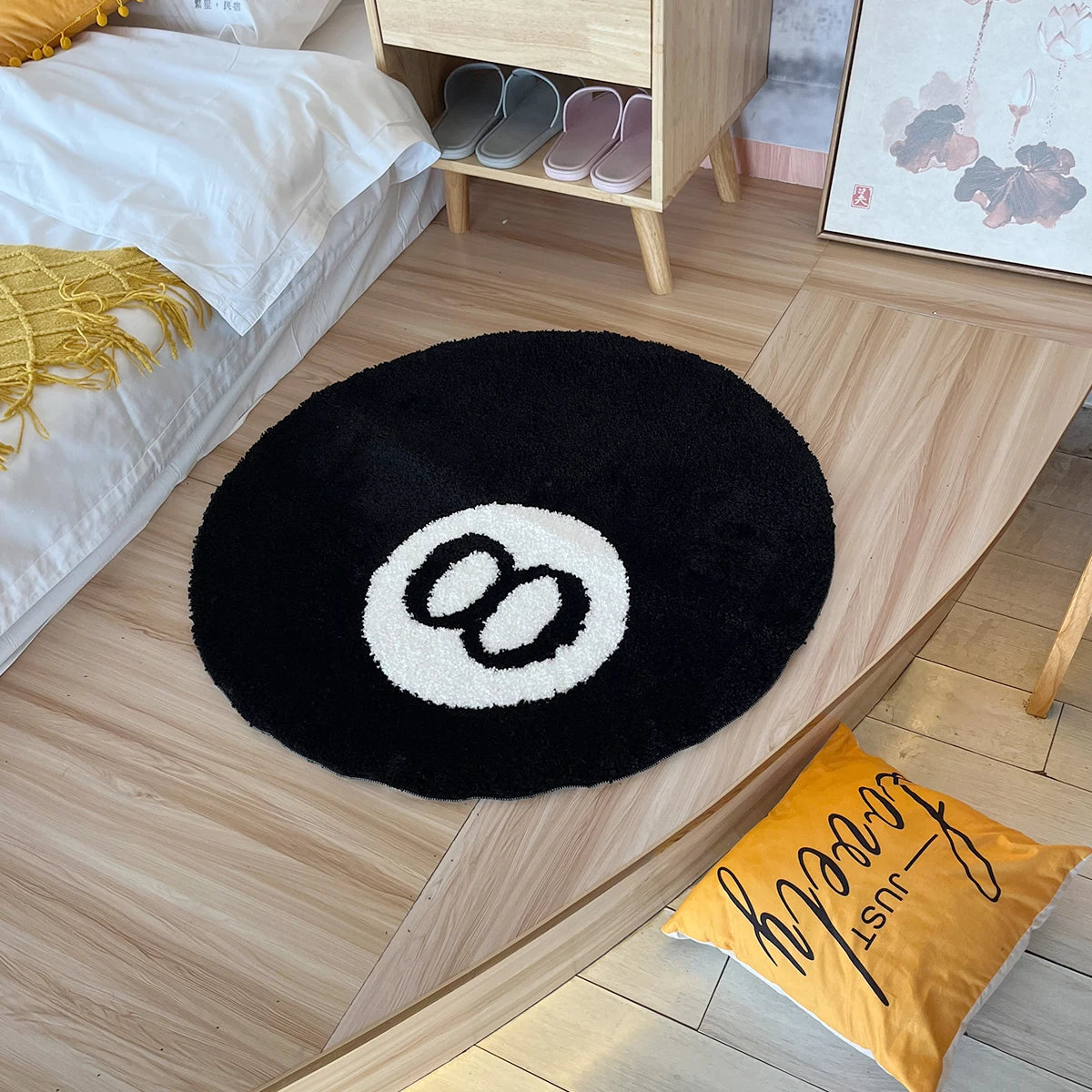 Tapete antiderrapante de bilhar preto, Tapete de quarto de pelúcia macia, Tapete de chão redondo, Vida e quarto, 8 bolas, 1 pacote