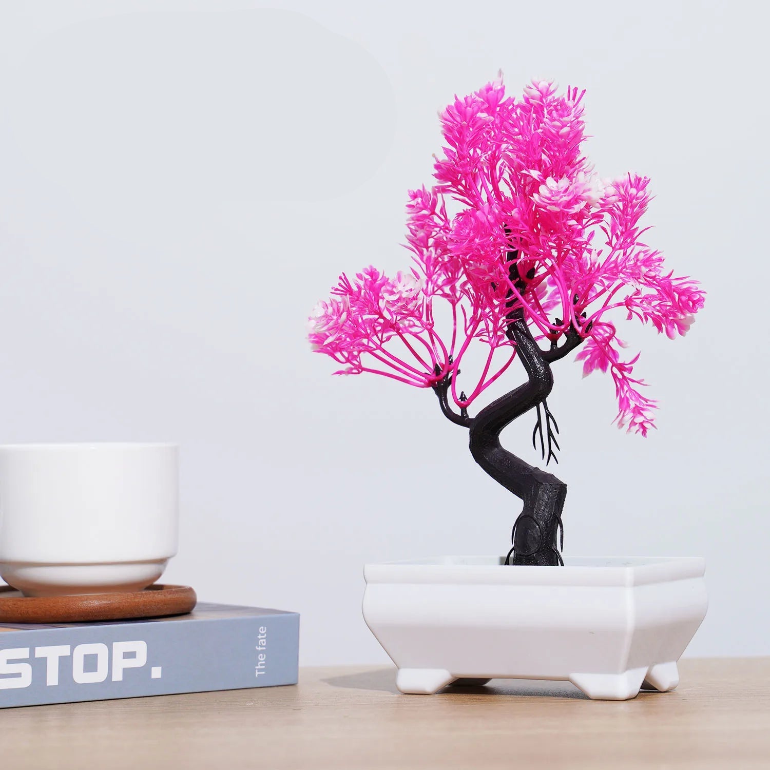 Plantas artificiais bonsai pequena árvore simulação pote plantas flores falsas mesa vaso ornamentos para hotel jardim decoração de casa