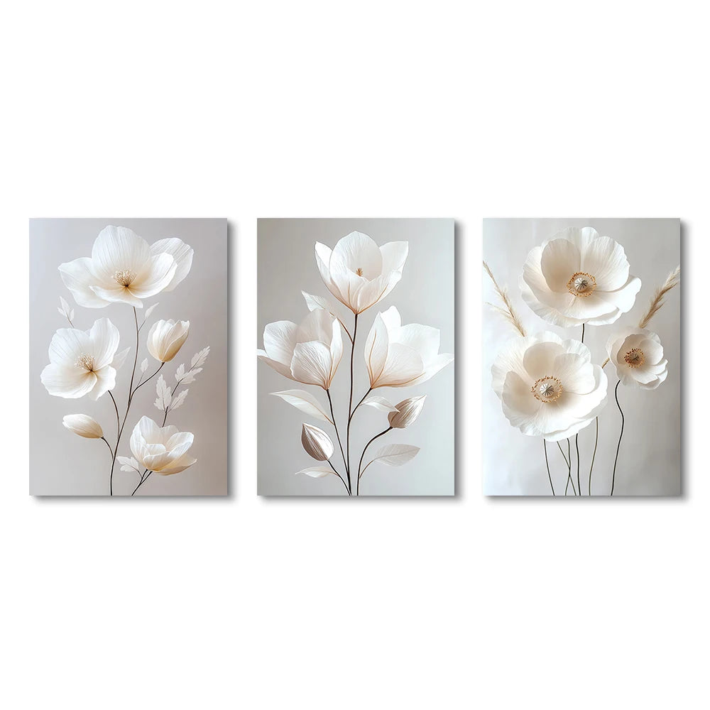 1pc/3 pçs sem moldura nórdico bege peônia flores pintura em tela moderna floral botânico cartazes estética arte da parede decoração para casa