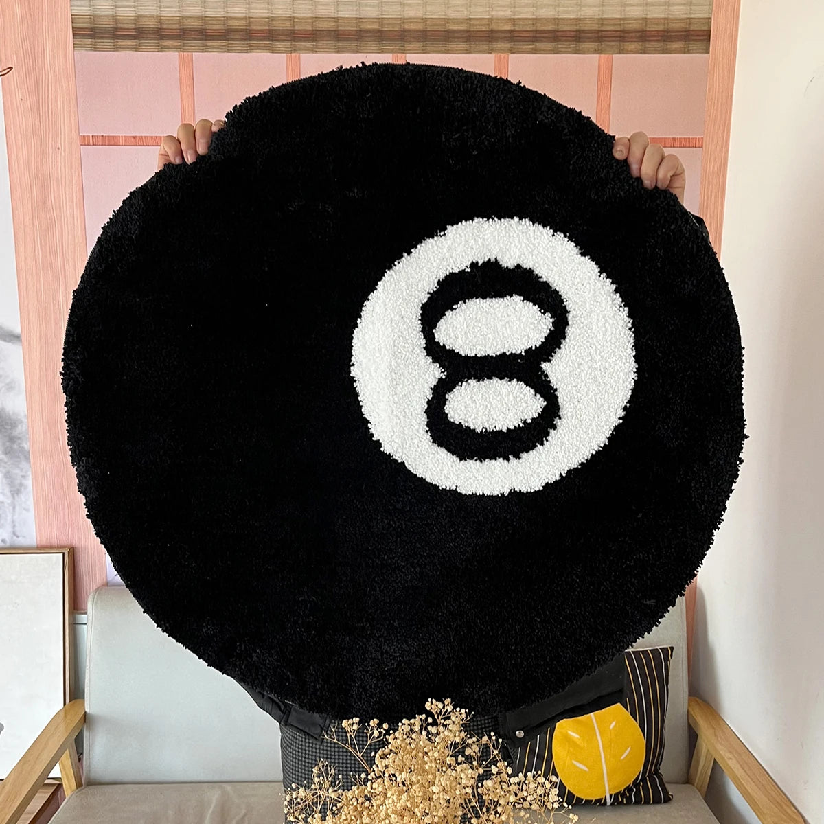 Tapete antiderrapante de bilhar preto, Tapete de quarto de pelúcia macia, Tapete de chão redondo, Vida e quarto, 8 bolas, 1 pacote