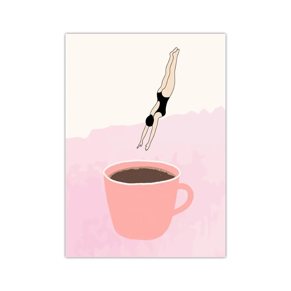 Retro café mergulho cartaz pintura em tela bom dia amante do café impressão arte da parede para sala de estar casa cozinha decoração sem moldura