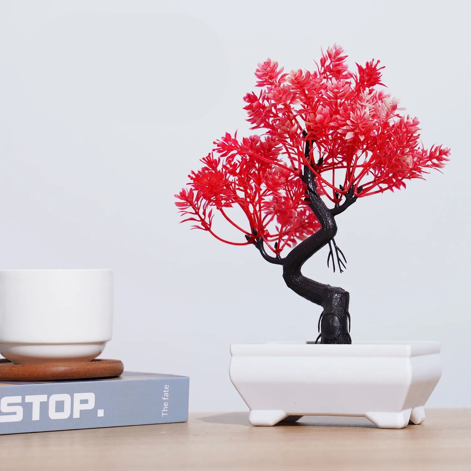 Plantas artificiais bonsai pequena árvore simulação pote plantas flores falsas mesa vaso ornamentos para hotel jardim decoração de casa