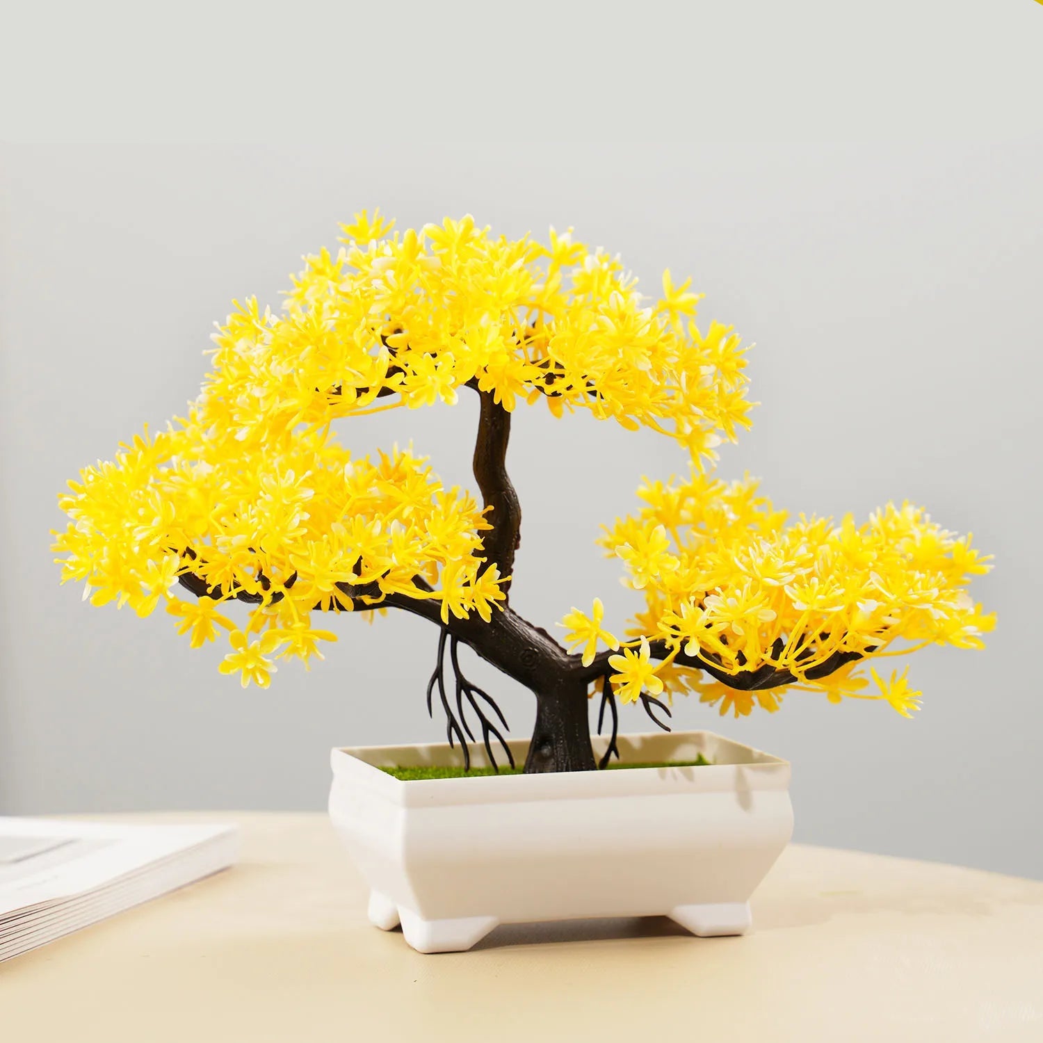 Plantas artificiais bonsai pequena árvore simulação pote plantas flores falsas mesa vaso ornamentos para hotel jardim decoração de casa