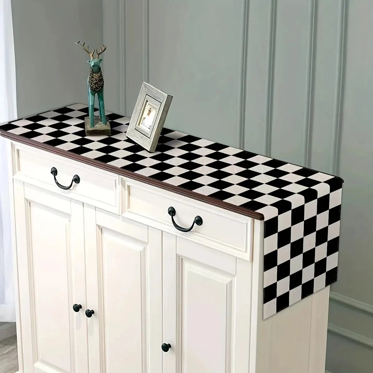 1pc listra geométrica corredor de mesa de linho, moderno simples preto e branco xadrez clássico vintage pano de mesa, decoração para casa