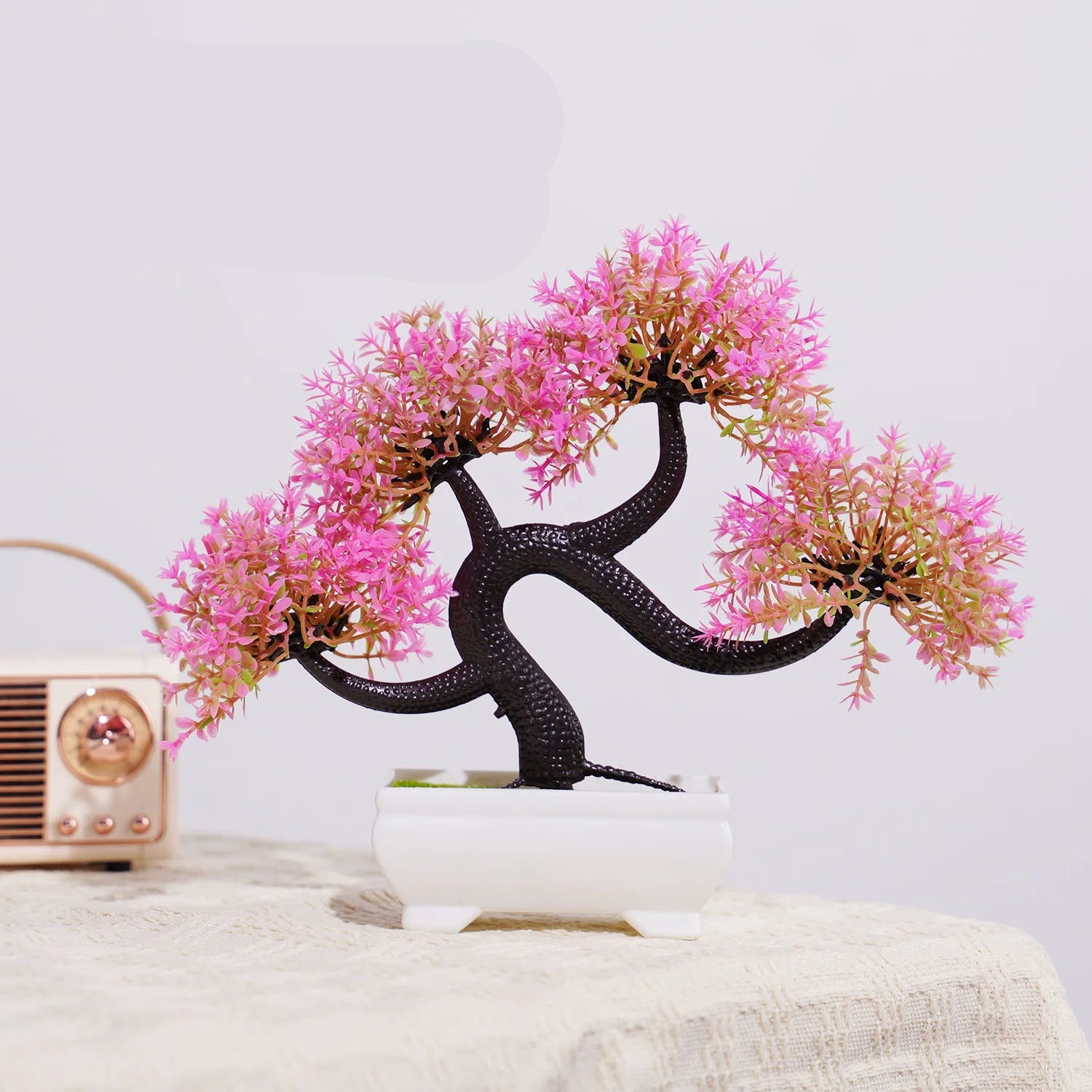 Plantas artificiais bonsai pequena árvore simulação pote plantas flores falsas mesa vaso ornamentos para hotel jardim decoração de casa