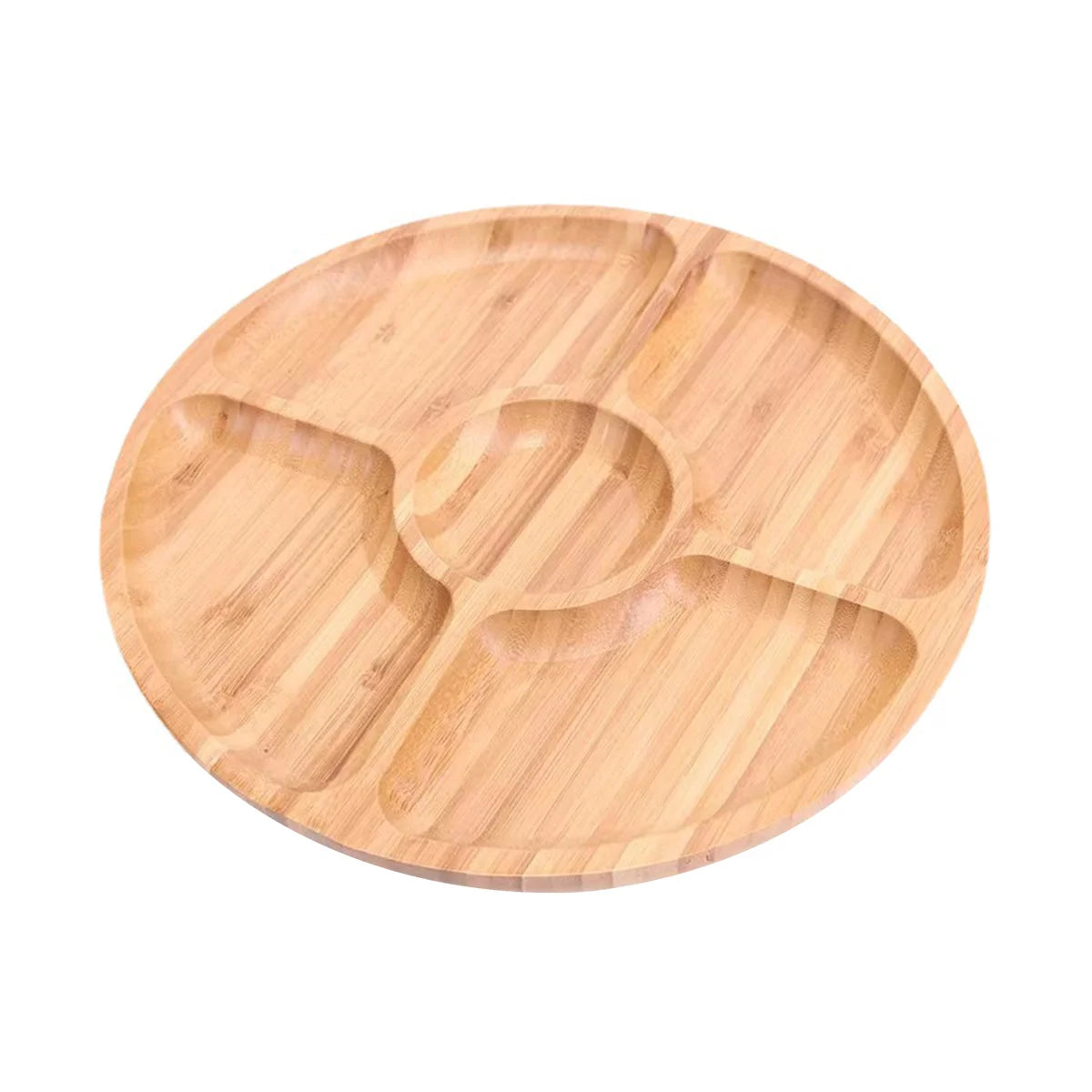 Bandeja de servir redonda de bambu Leeseph com 5 compartimentos, ideal para lanches, frutas, nozes, prato de madeira com divisórias para travessas de festa