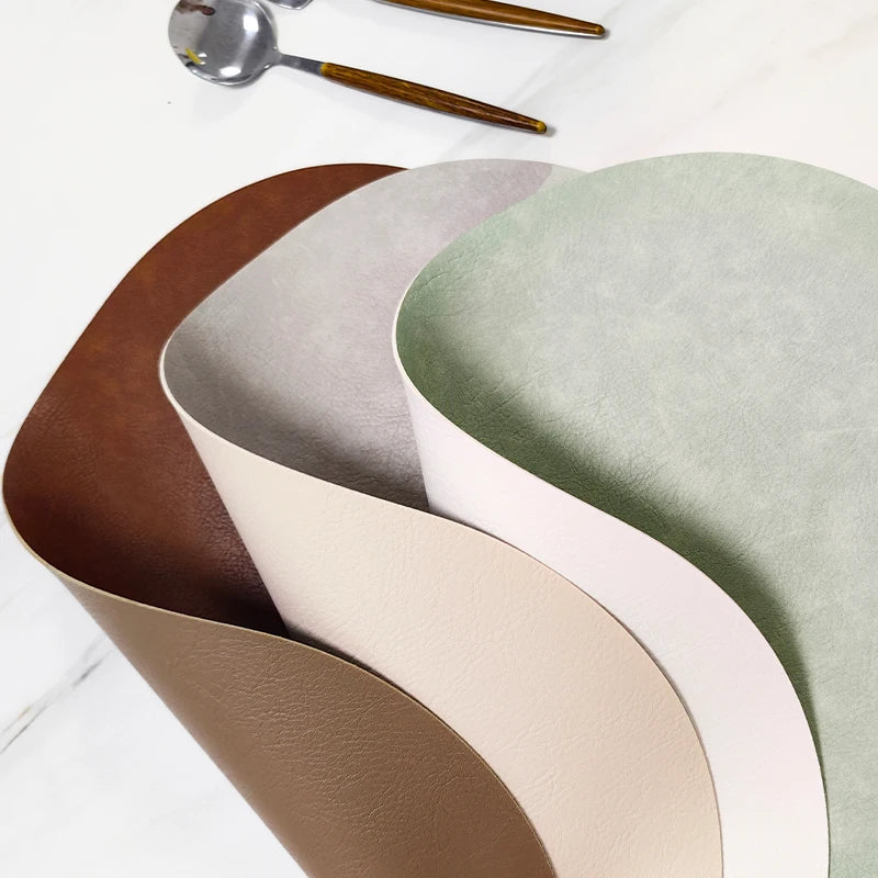 Inmos 4 peças de tapete de mesa de couro sintético estilo couro à prova d'água e resistente a óleo, placemat retangular de dupla face, design sem lavagem