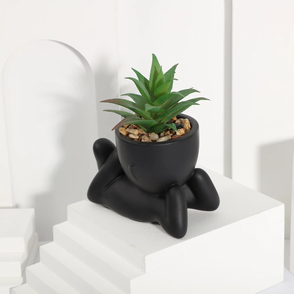 Xiya flor artificial aloe vaso de planta preto personagem em miniatura pote falso vaso planta atacado material pe decoração para casa