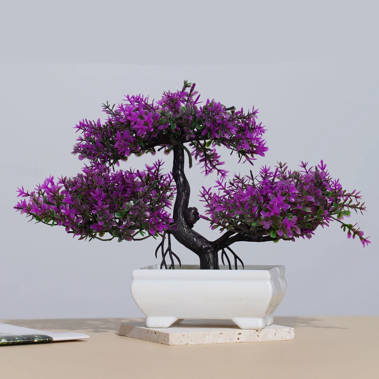 Plantas artificiais bonsai pequena árvore simulação pote plantas flores falsas mesa vaso ornamentos para hotel jardim decoração de casa