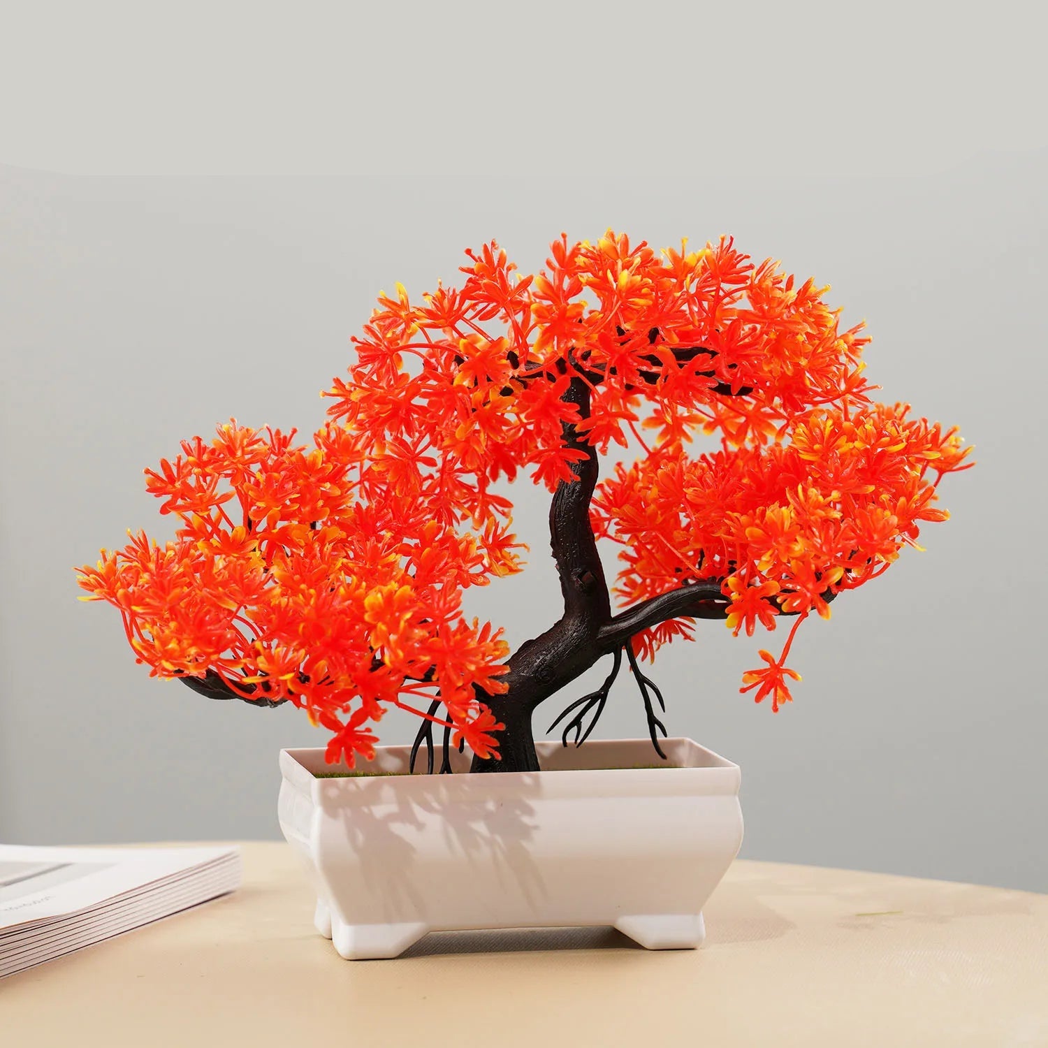 Plantas artificiais bonsai pequena árvore simulação pote plantas flores falsas mesa vaso ornamentos para hotel jardim decoração de casa