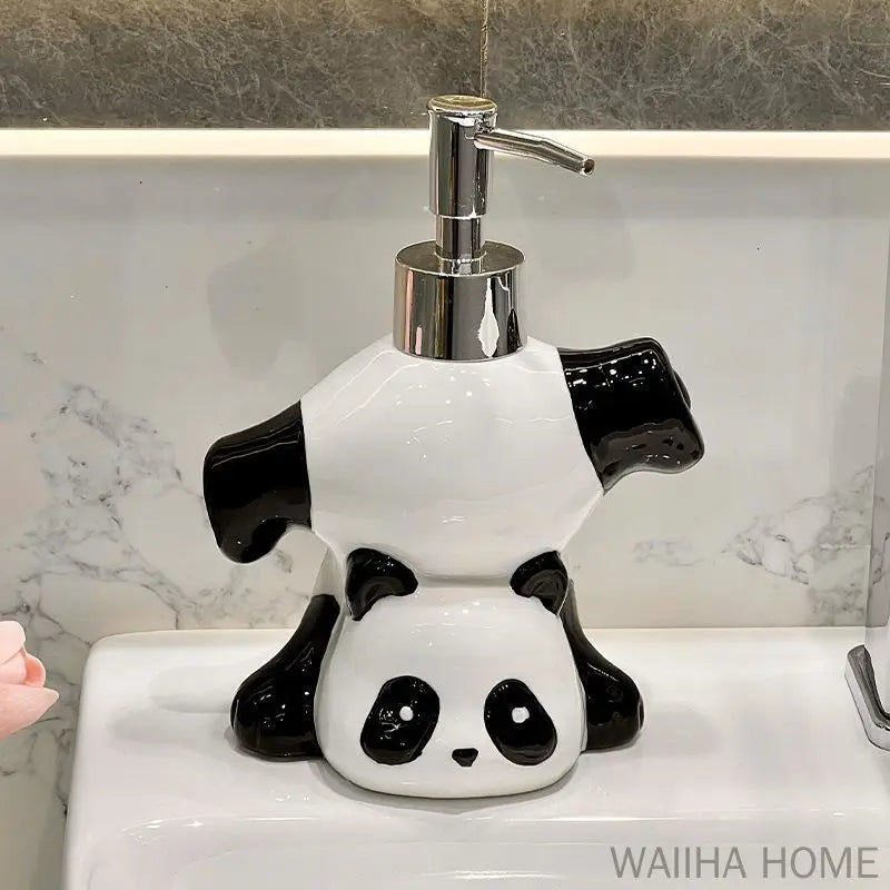 Criativo crianças panda dispensador de sabão cerâmica forma panda saboneteira acessórios decoração do banheiro shampoo garrafa meninas presente