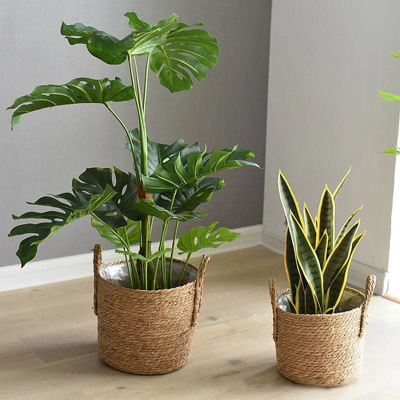 1pc nórdico artesanal palha tecido vaso de flores plantador cesta lavanderia roupas sujas armazenamento vaso jardim planta verde flor suportes