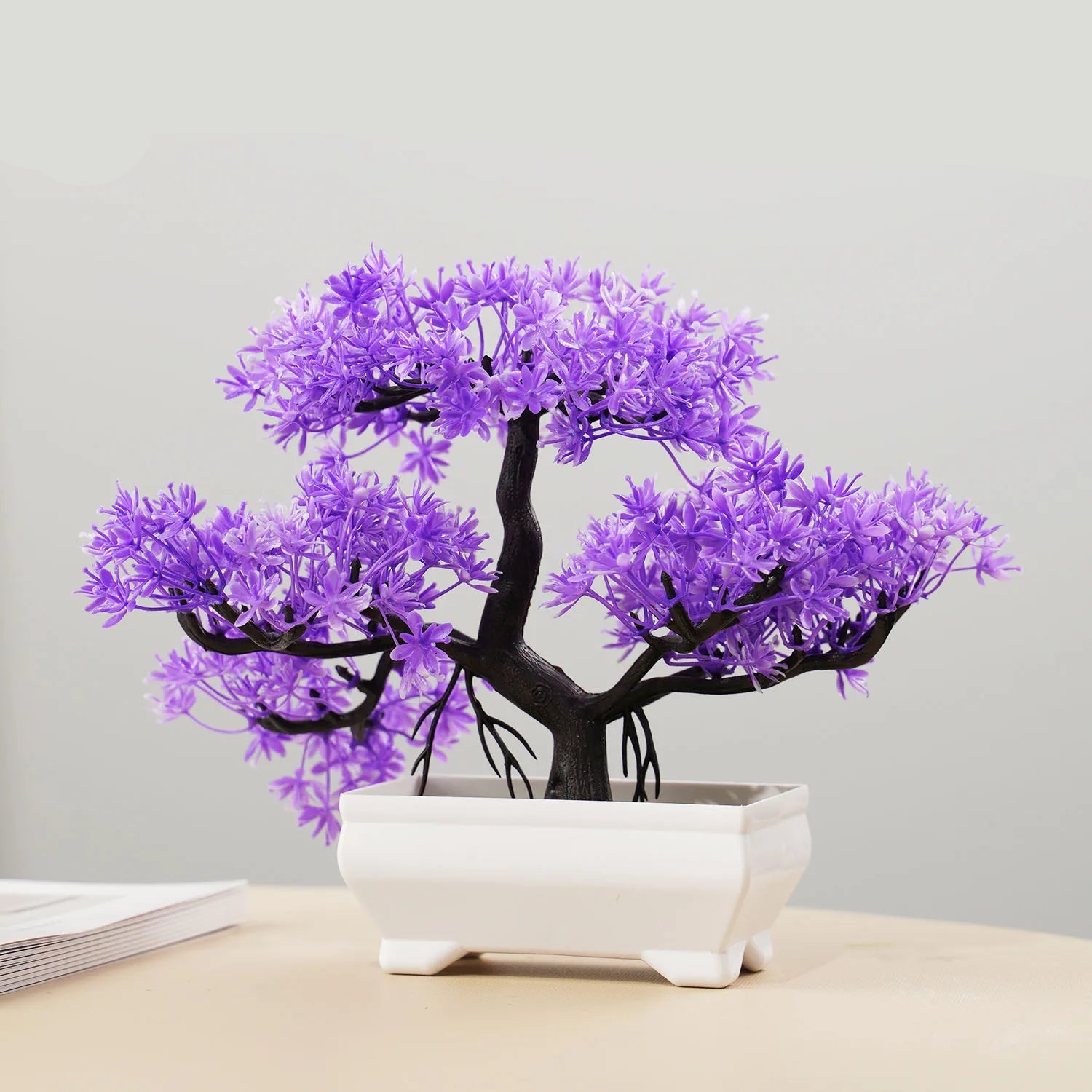 Plantas artificiais bonsai pequena árvore simulação pote plantas flores falsas mesa vaso ornamentos para hotel jardim decoração de casa