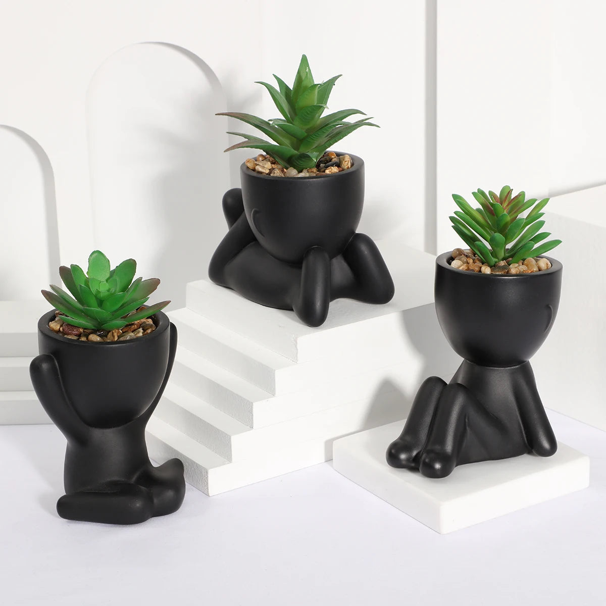 Xiya flor artificial aloe vaso de planta preto personagem em miniatura pote falso vaso planta atacado material pe decoração para casa