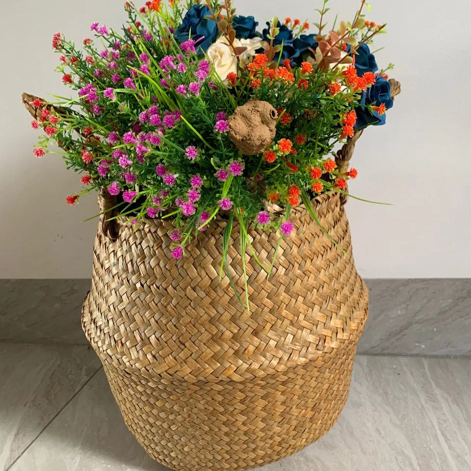 Vime Rattan Pendurado Flowerpot, Seagrass Cestas De Armazenamento, Folding Cestas De Lavanderia, Palha, Pastoral, Jardim, Planta, Decoração Home