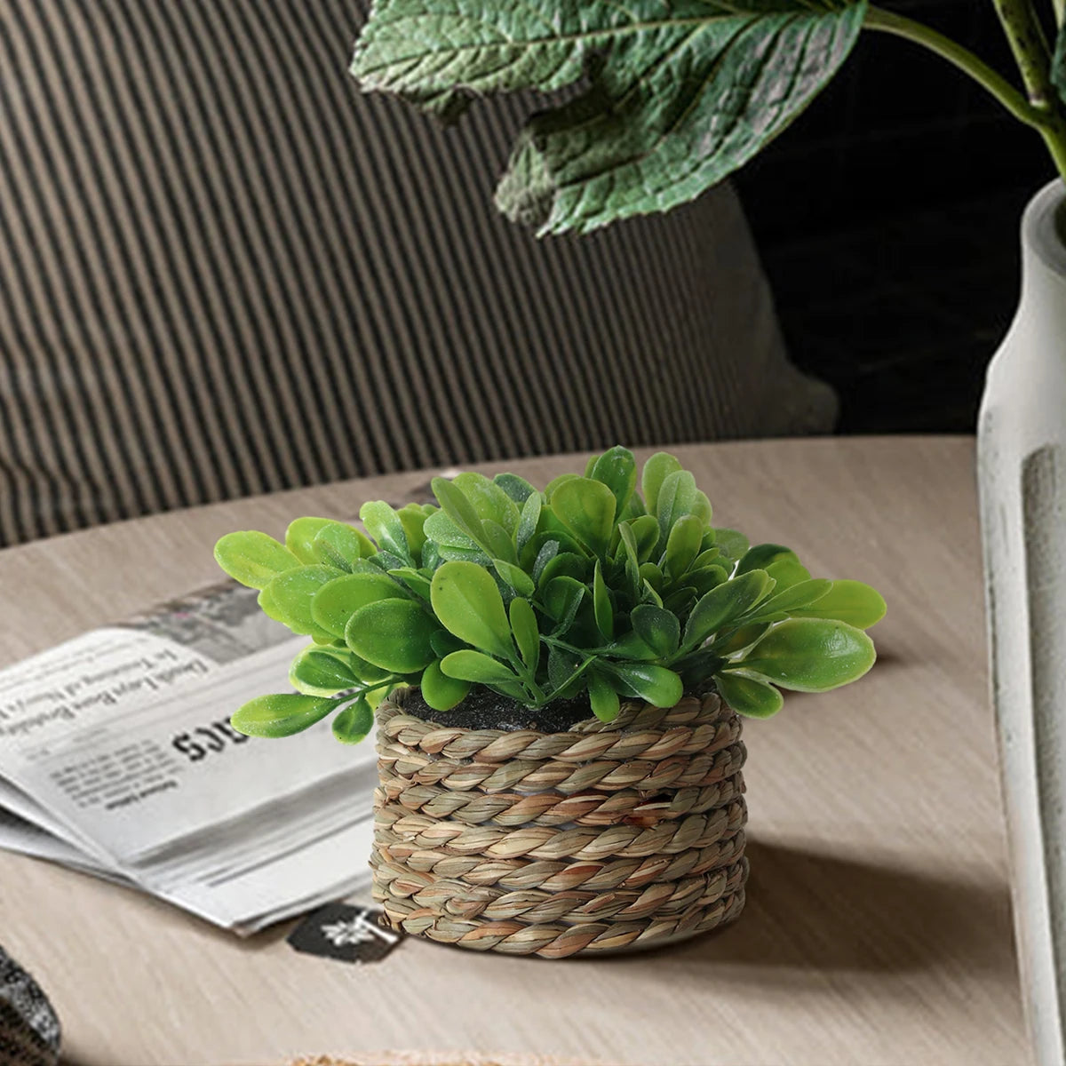 Xiya flor verde plantas artificiais eucalipto grama tecido pequenas vasos de plantas grama mound 11cm material pe decoração para casa