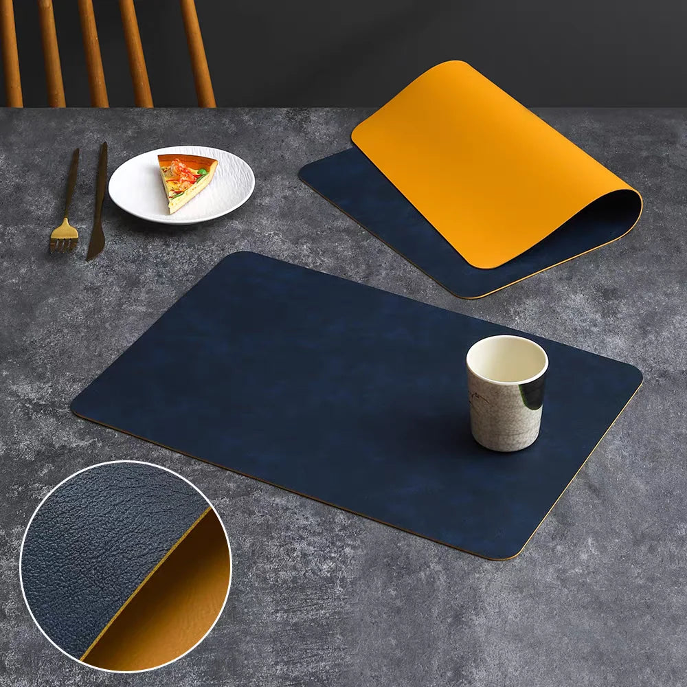 Inmos 4 peças de tapete de mesa de couro sintético estilo couro à prova d'água e resistente a óleo, placemat retangular de dupla face, design sem lavagem
