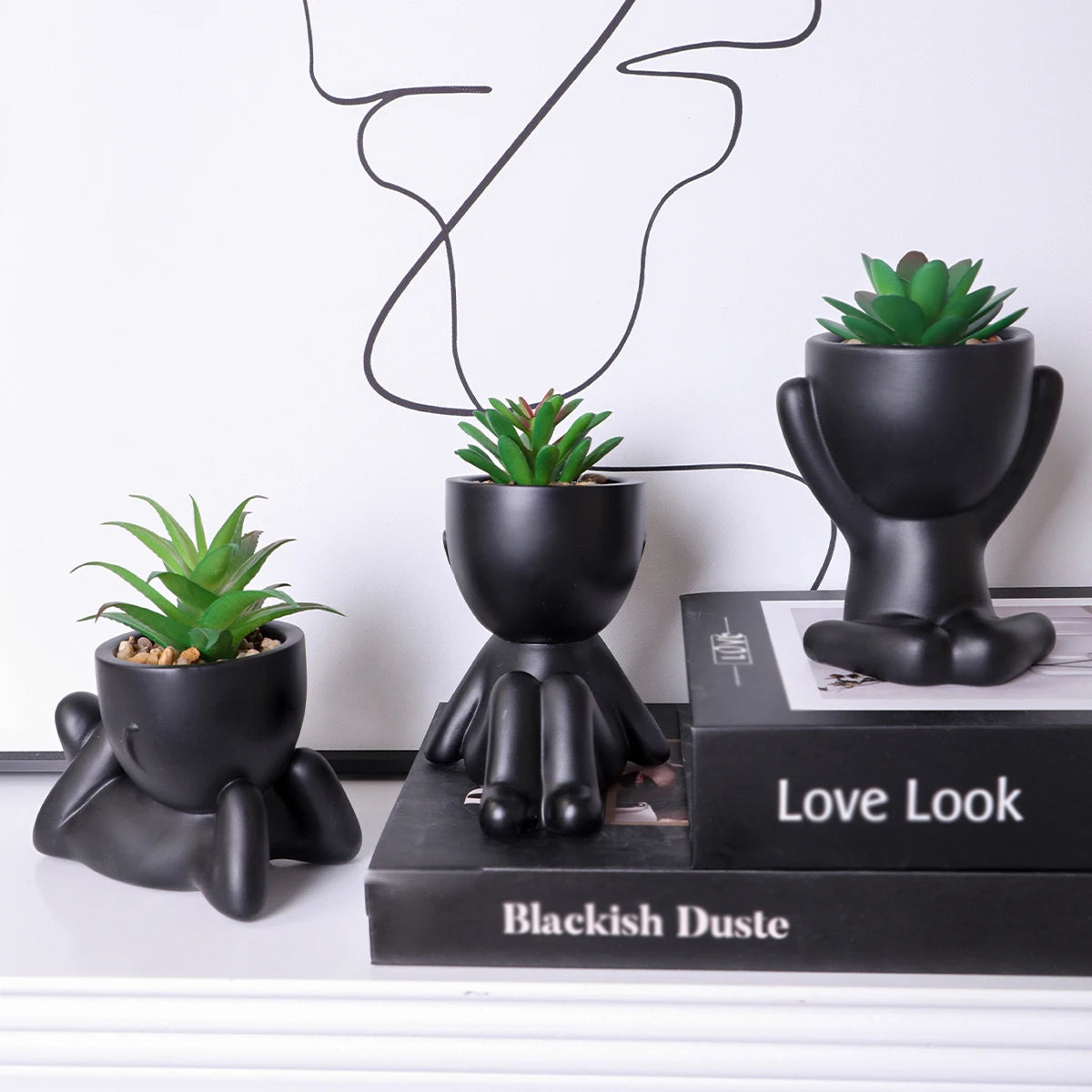 Xiya flor artificial aloe vaso de planta preto personagem em miniatura pote falso vaso planta atacado material pe decoração para casa
