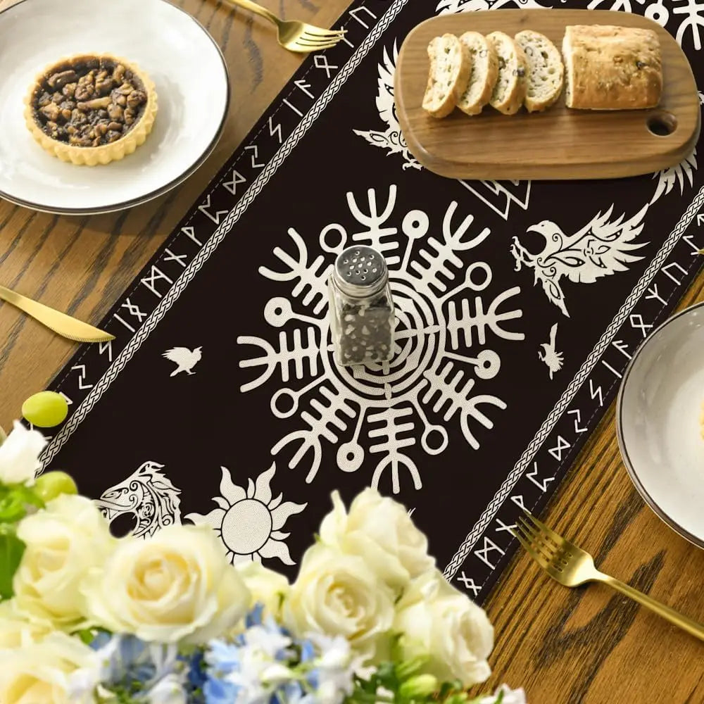 Preto viking corvo capacete de we linho pano de mesa sazonal fazenda cômoda cachecol decoração de mesa casa cozinha mesa de jantar decoração