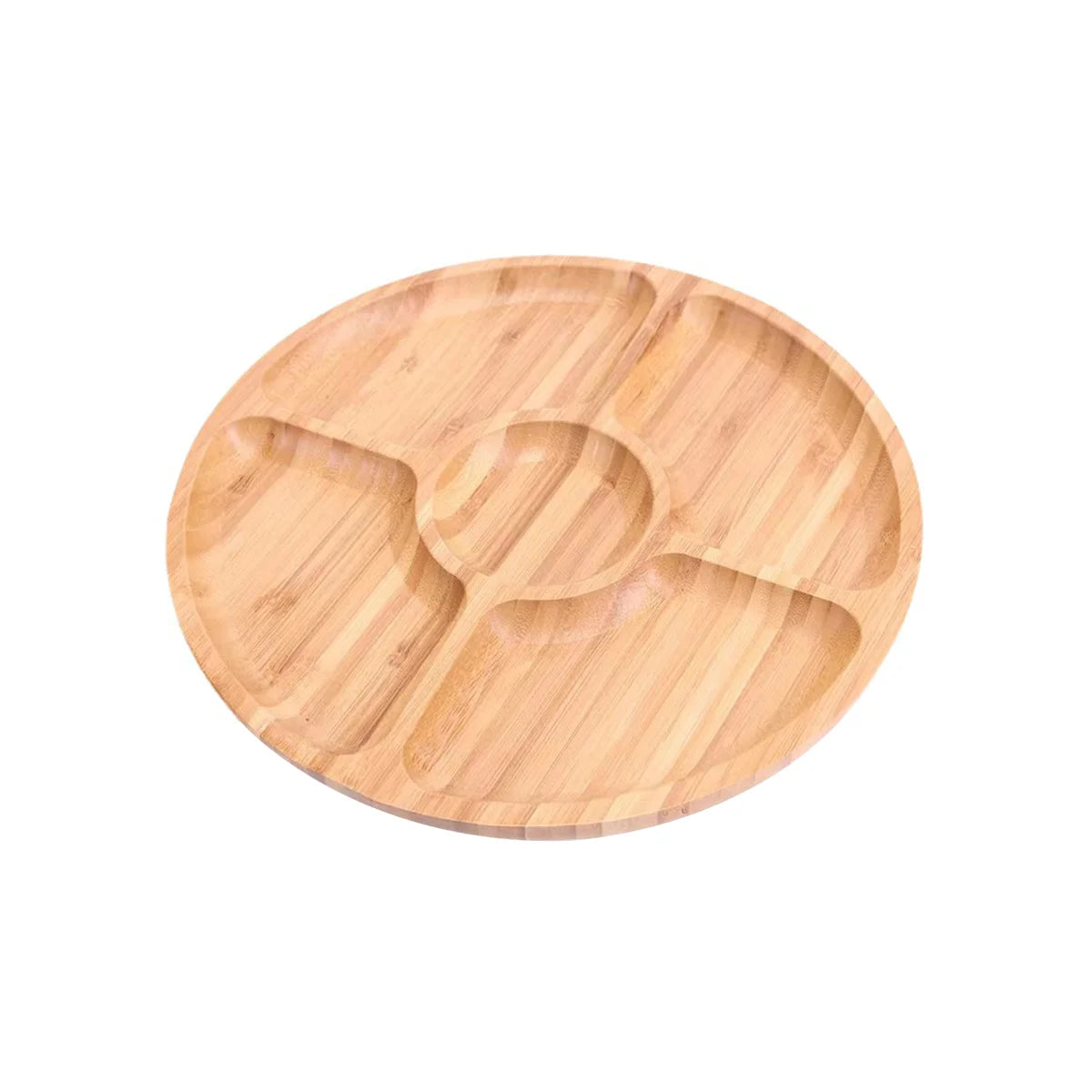Bandeja de servir redonda de bambu Leeseph com 5 compartimentos, ideal para lanches, frutas, nozes, prato de madeira com divisórias para travessas de festa