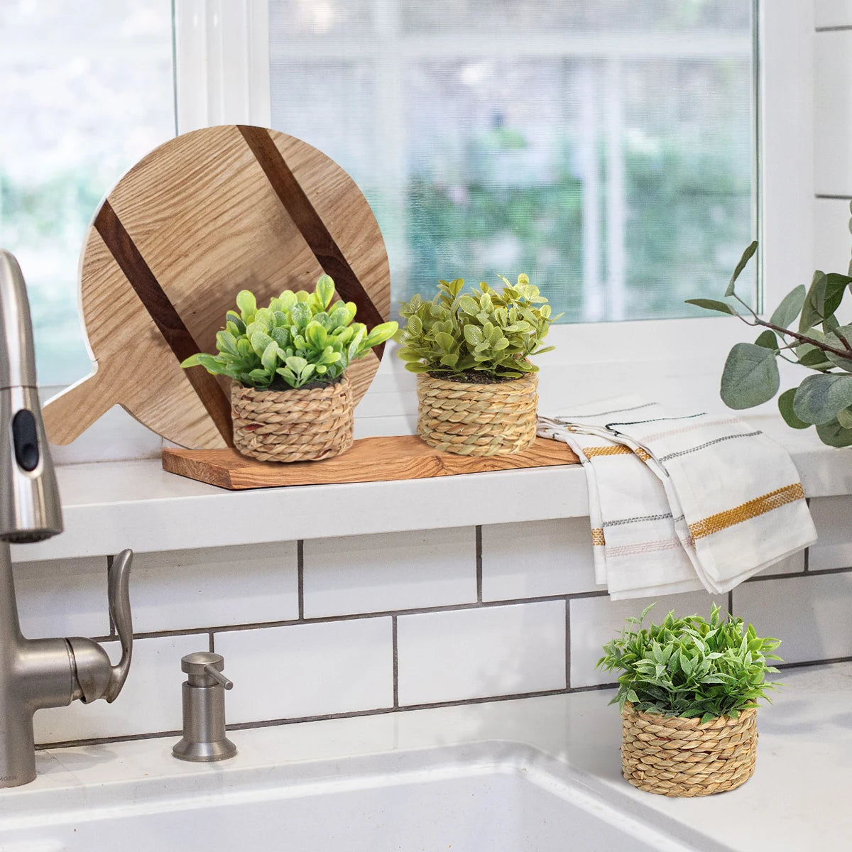 Xiya flor verde plantas artificiais eucalipto grama tecido pequenas vasos de plantas grama mound 11cm material pe decoração para casa