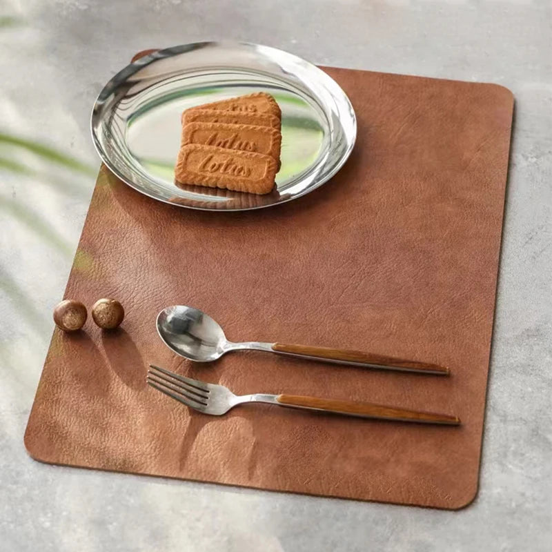 Inmos 4 peças de tapete de mesa de couro sintético estilo couro à prova d'água e resistente a óleo, placemat retangular de dupla face, design sem lavagem