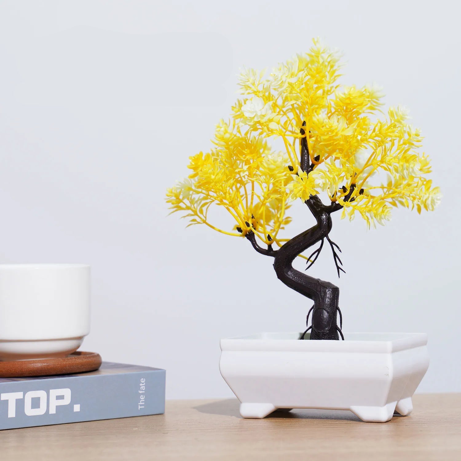 Plantas artificiais bonsai pequena árvore simulação pote plantas flores falsas mesa vaso ornamentos para hotel jardim decoração de casa