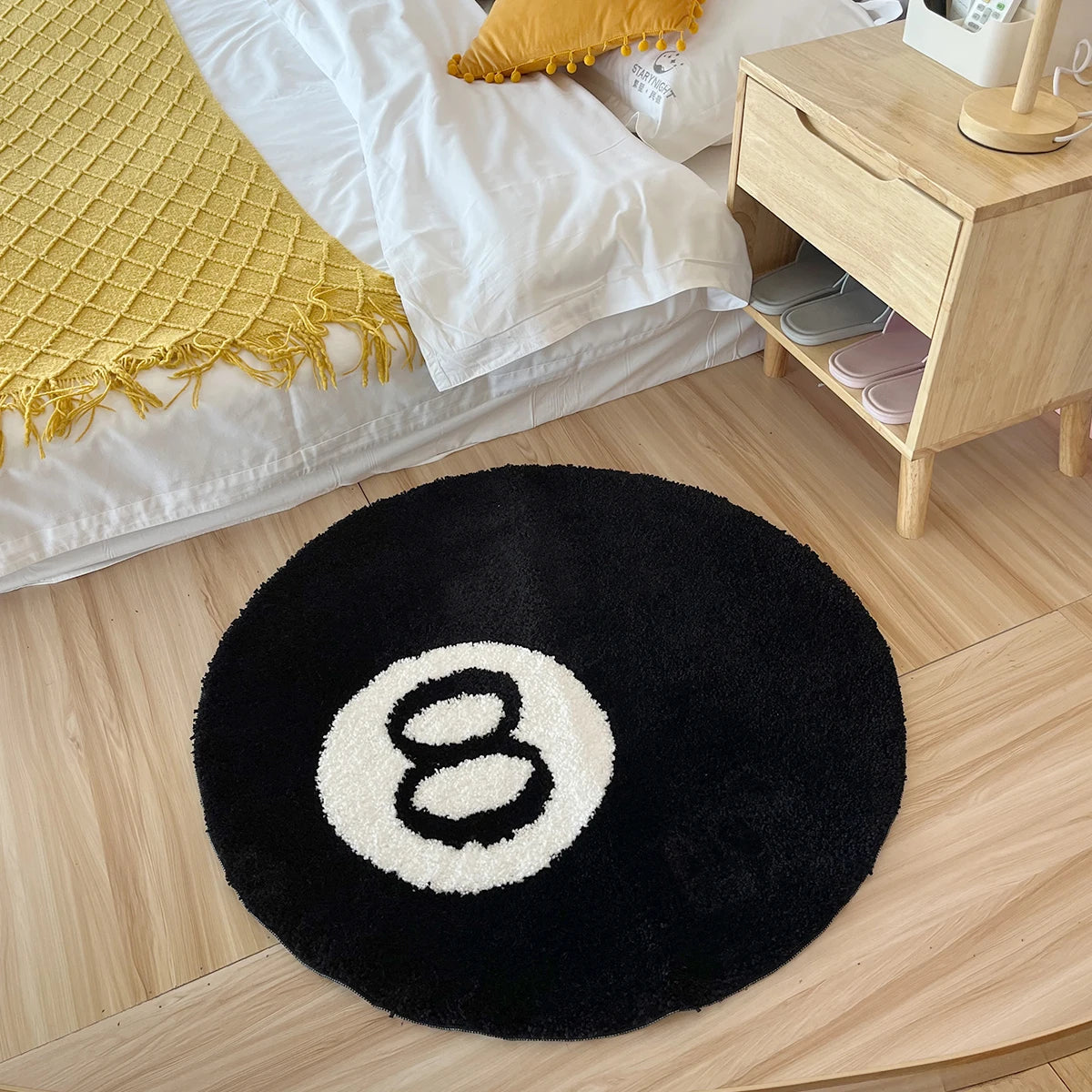 Tapete antiderrapante de bilhar preto, Tapete de quarto de pelúcia macia, Tapete de chão redondo, Vida e quarto, 8 bolas, 1 pacote