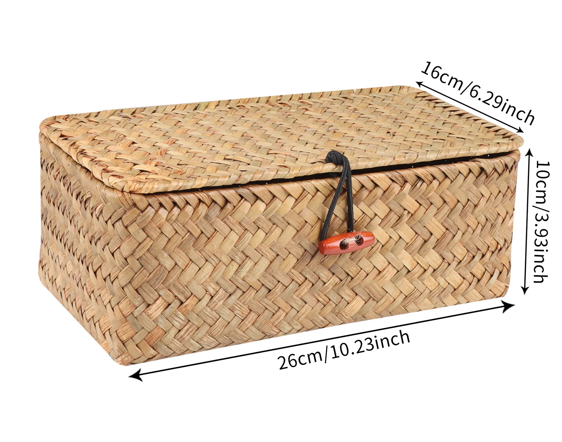 Cesta de prateleira de armazenamento com tampa retangular artesanal seagrass rattan tecido organizador de maquiagem recipiente multiuso caixa natural para