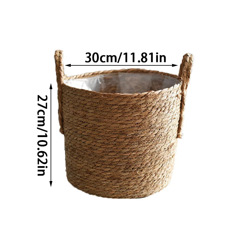 1pc nórdico artesanal palha tecido vaso de flores plantador cesta lavanderia roupas sujas armazenamento vaso jardim planta verde flor suportes
